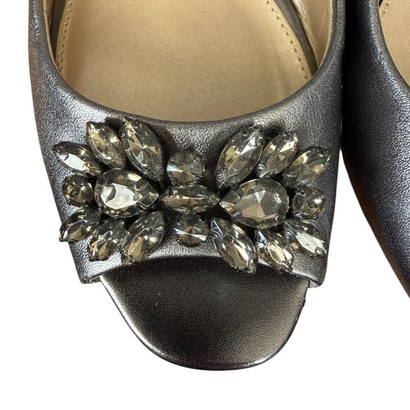 Liz Claiborne metallic silver embellished peep toe slingback heels women's 6 1/2 - Picture 5 of 11